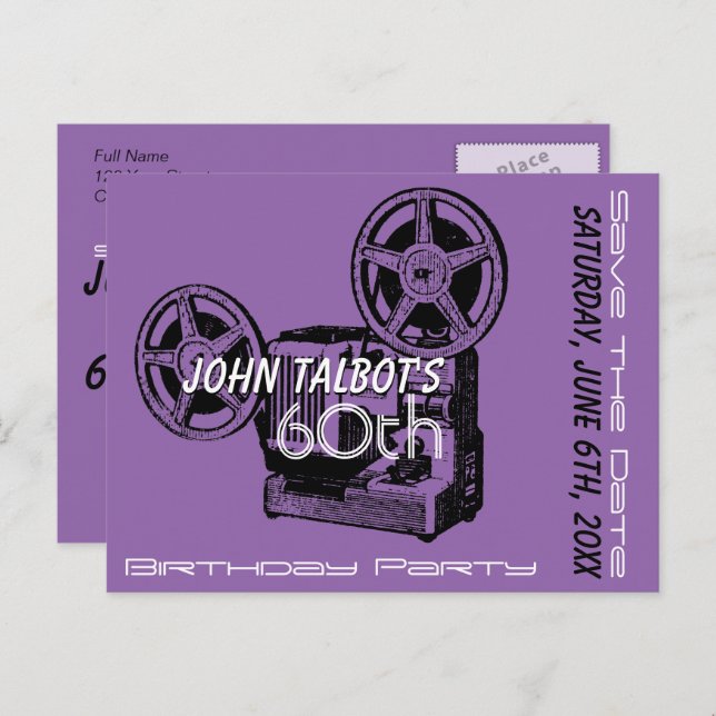 Old Projector 60th birthday Party Save the Date Announcement Postcard (Front/Back)