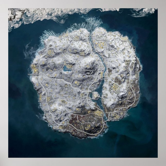 OLD PUBG Vikendi  Snow Map 8192x8192 Poster (Front)