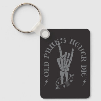 OLD PUNKS NEVER DIE - Retro Skeleton Rock On Hand  Key Ring