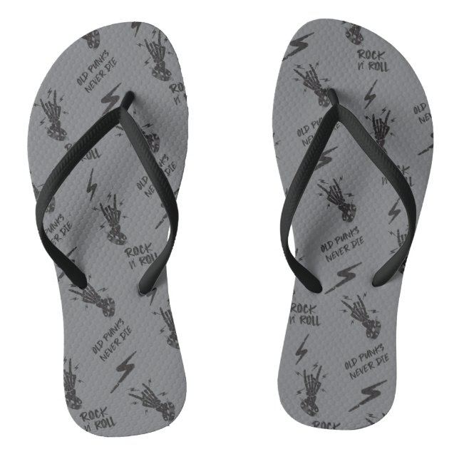 Old Punks Never Die Skeleton Rock On Gothic  Flip Flops (Footbed)