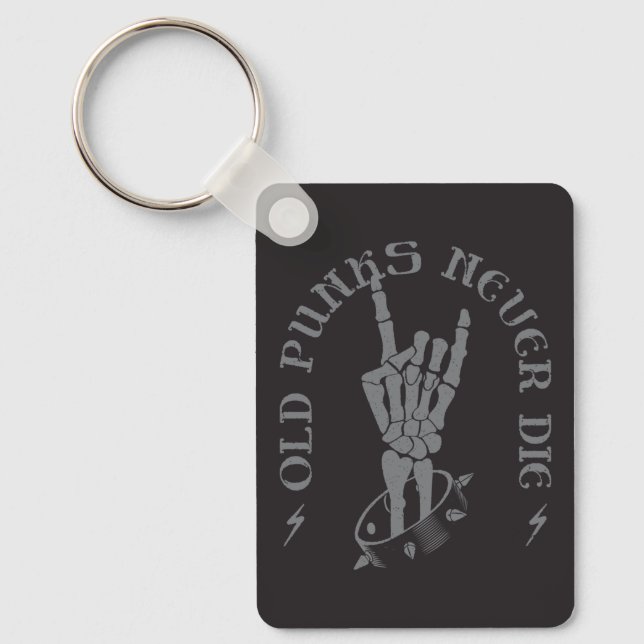 Old Punks Never Die Skeleton Rock On Gothic  Key Ring (Front)