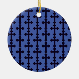 Old purple christian cross ceramic tree decoration