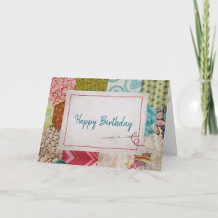 Old Quilt Pattern with Stitched Frame Birthday Card