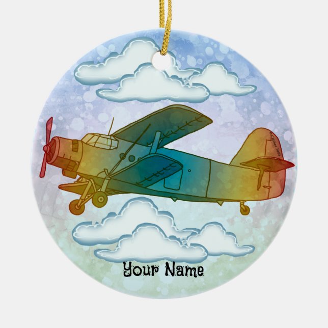 Old Rainbow Plane Ceramic Tree Decoration (Front)