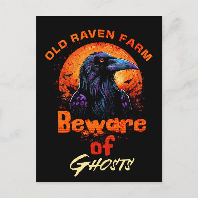 Old Raven Farm Crow Beware of Ghosts Spooky Postcard (Front)