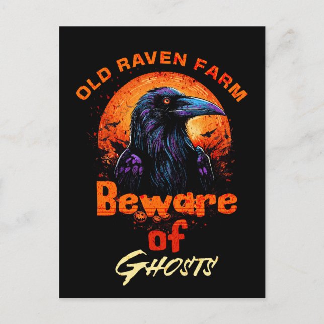 Old Raven Spooky Halloween Postcard (Front)