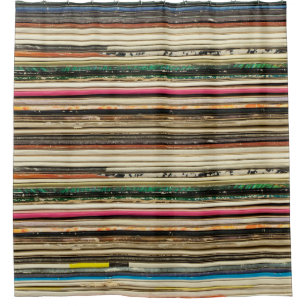 Old record carton covers stacked in pilerecord, vi shower curtain
