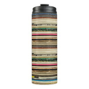 Old record carton covers stacked in pilerecord, vi thermal tumbler