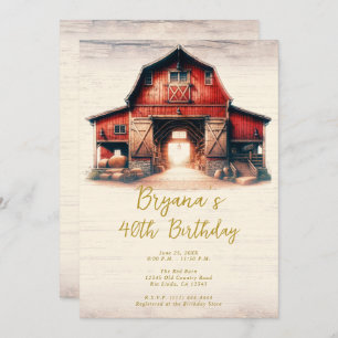 Old Red Barn Rustic Country Birthday Party Invitation