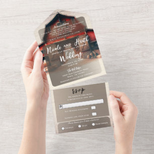 Old Red Barn Rustic Country Wedding All In One Invitation