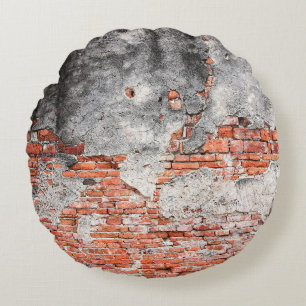 Old red brick wall rough of old temple in Ayutthay Round Cushion