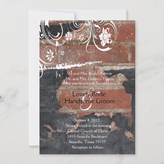 Old Red Brick Wedding Invitation (Front)