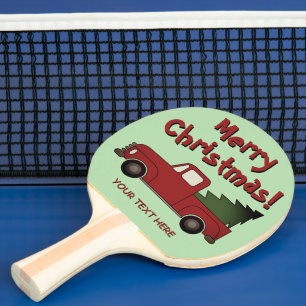 Old red chevy truck and Christmas tree custom Ping Pong Paddle