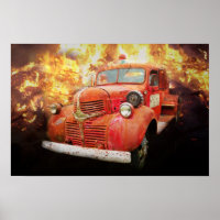 Old red fire truck from yesteryear