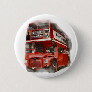 Old Red London Bus 6 Cm Round Badge