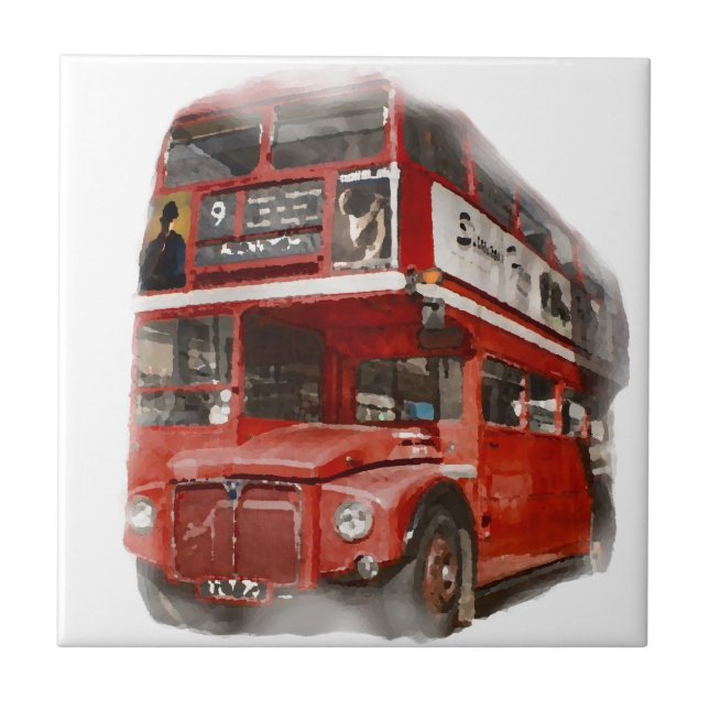 Old Red London Bus Tile (Front)