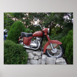 Old Red Motorbike Poster
