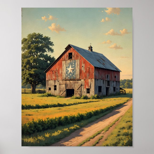 Old Red Texas Barn Digital Poster (Front)