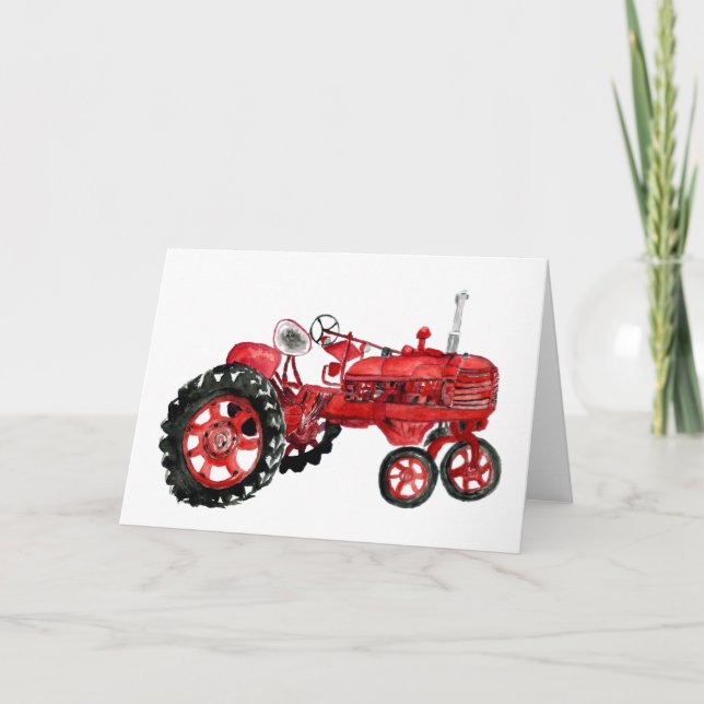 Old red tractor drawing card (Front)