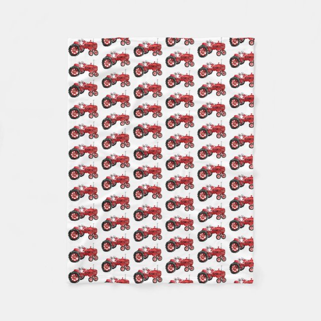 Old red tractor drawing fleece blanket (Front)