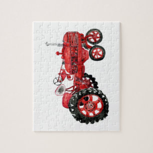 Old red tractor drawing jigsaw puzzle