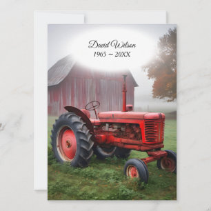 Old Red Tractor Funeral Program Invitation