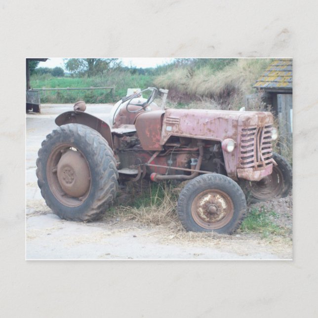 Old red tractor postcard (Front)
