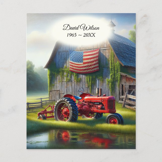 Old Red Tractor With American Flag (Front)