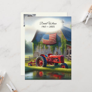 Old Red Tractor With American Flag Invitation