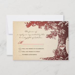 old red tree vintage wedding rsvp design card
