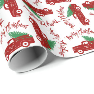Old Red Truck Fresh Cut Trees Merry Christmas Wrapping Paper