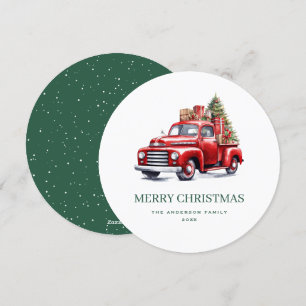 Old Red Truck Green Merry Christmas Card