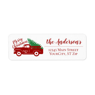 Old Red Truck Merry Christmas Return Address Label