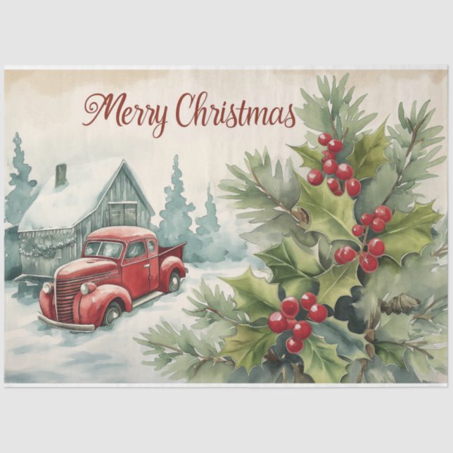 Old Red Truck Merry Christmas Tissue Paper (Front)