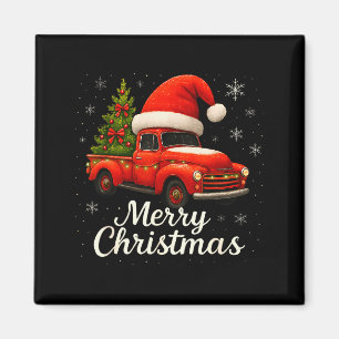 Old Red Truck Santa Hat Xmas Tree Merry Christmas  Magnet