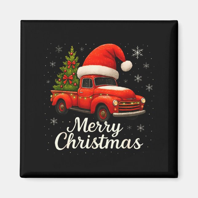 Old Red Truck Santa Hat Xmas Tree Merry Christmas  Magnet (Front)