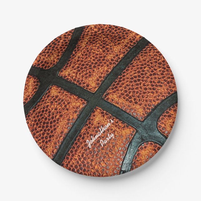Old Retro Basketball Pattern With Name Paper Plate (Front)