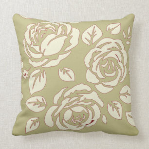 Old Retro Floral Pale Green-Red Cushion