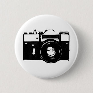 Old retro monochrome SLR camera 6 Cm Round Badge