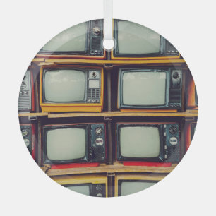 Old Retro Television Blank Screen Glass Tree Decoration