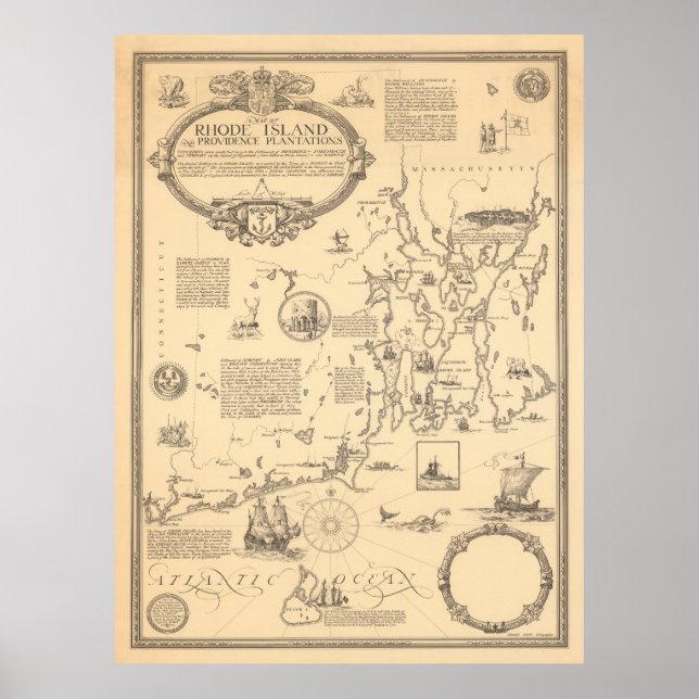 Old Rhode Island Pictorial Map (1925)  Poster (Front)