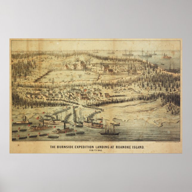 Old Roanoke Island Burnside Expedition Map (1862) Poster (Front)