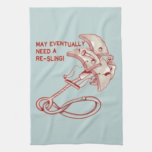 Old Rock climbing cam funny  Tea Towel (Vertical)