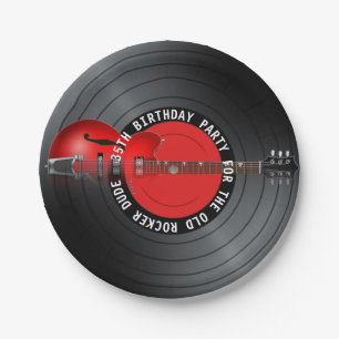 Old Rocker Dude Guitar Record 35th Birthday Party Paper Plate
