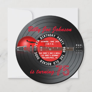 Old Rocker Dude Guitar Record 75th Birthday Party Invitation