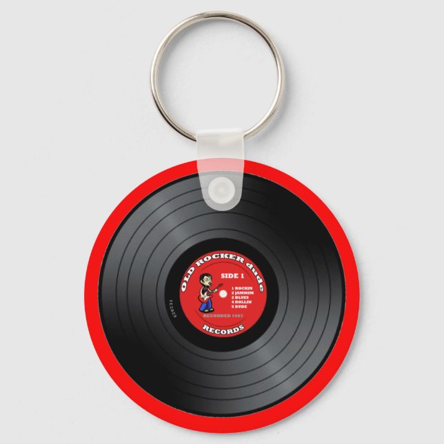Old Rocker Dude Vinyl Record Keychain (Front)