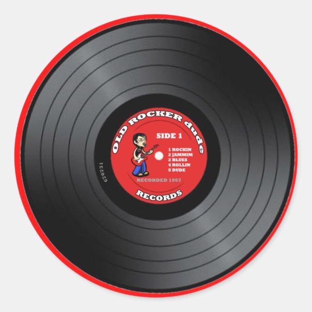 Old Rocker Dude Vinyl Record Sticker (Front)