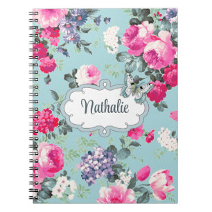 Old Roses & Butterfly Custom Name Gift  Notebook