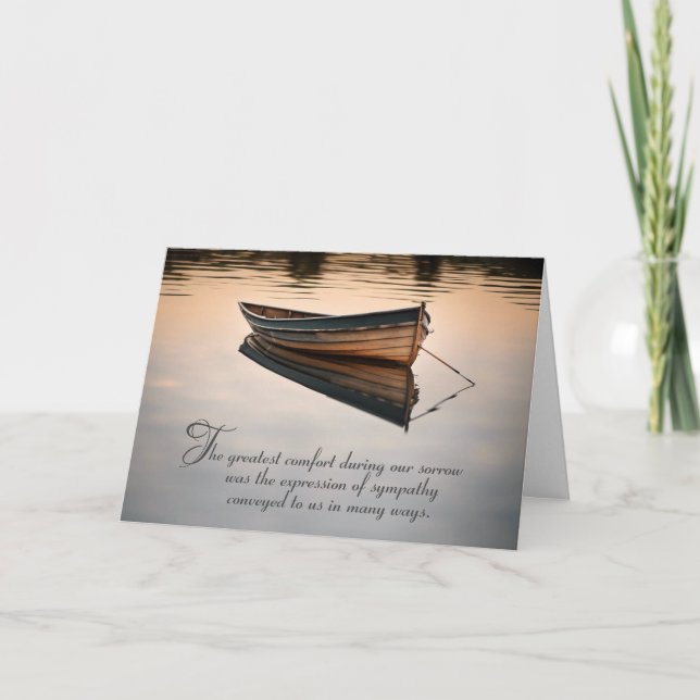 Old Row Boat on Calm Lake Sympathy Thank You  Card (Front)