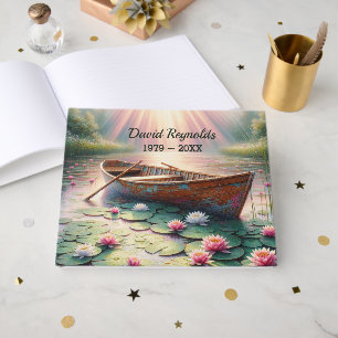 Old Rowboat In Water Lilies Memorial Service Guest Book